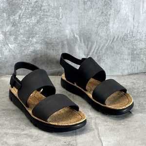 CAMPER Women's Black Leather Oruga Lightweight Two-Strap Slide Sandals SZ 9